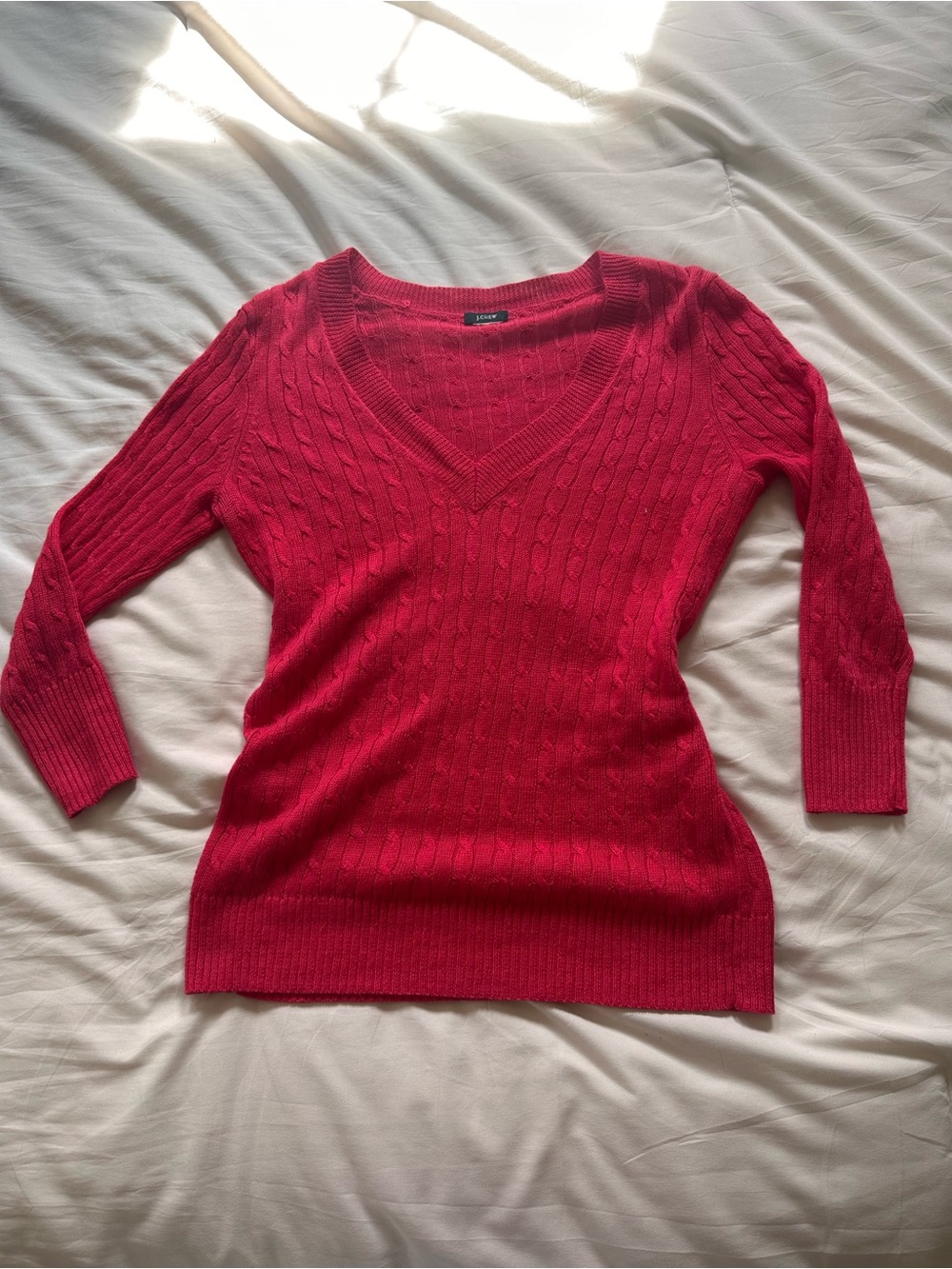 J. Crew Cable-Knit V-Neck Sweater - Bright Red